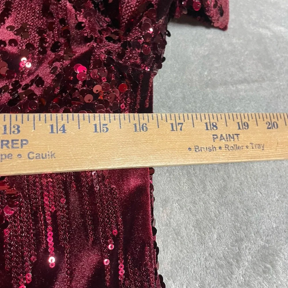 Alexia‎ Admor Dress Womens 8 Wine Red Velvet Sequin Long Sleeve V Neck